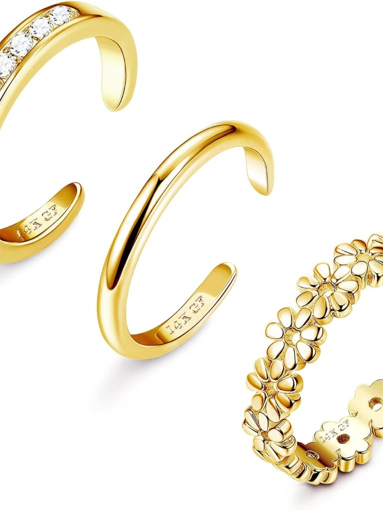 3pcs Gold Filled Toe Rings For Women Non Tarnish 14k Gold Filled Toe Ring Adjust
